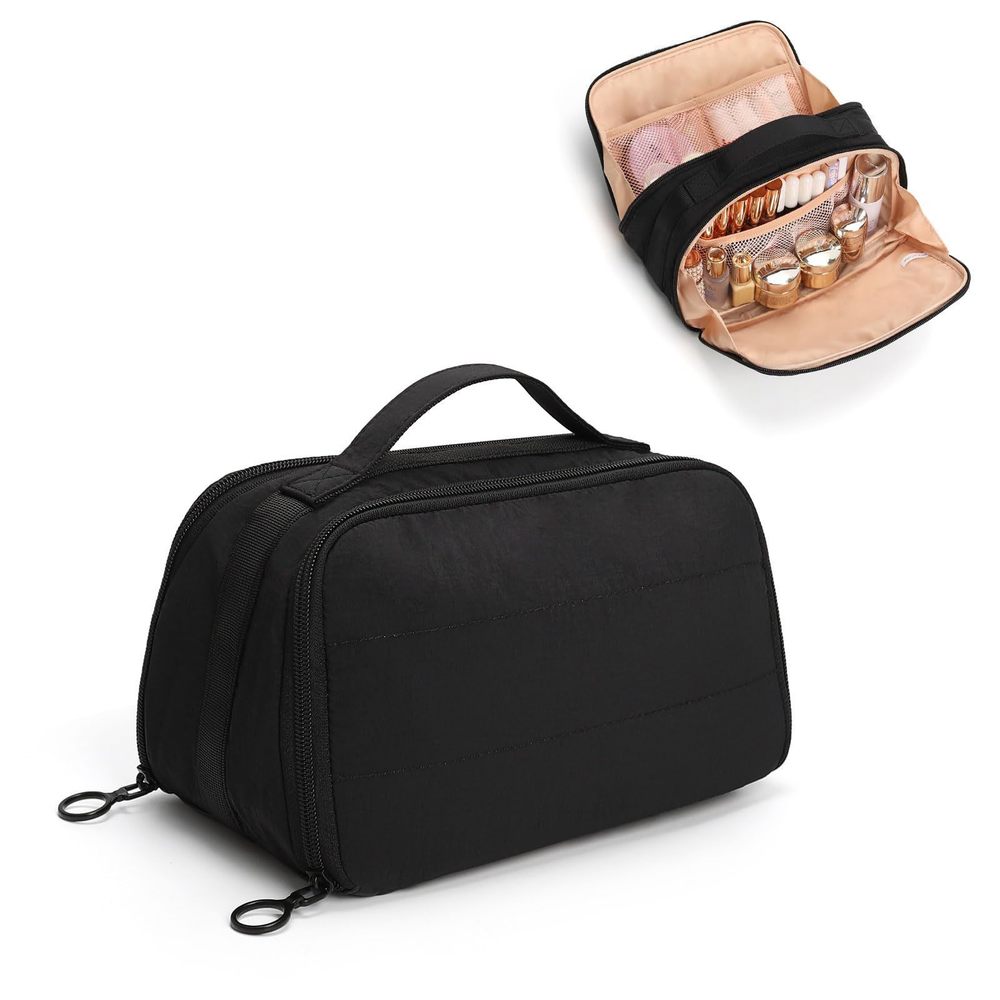 Travel Makeup Bag - Wide Open Cosmetic Bag For Women Make Up With Two🐭